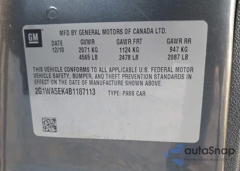 2011 Chevrolet Impala Ls z USA, uszkodzony, nr VIN 2G1WA5EK4B1187113